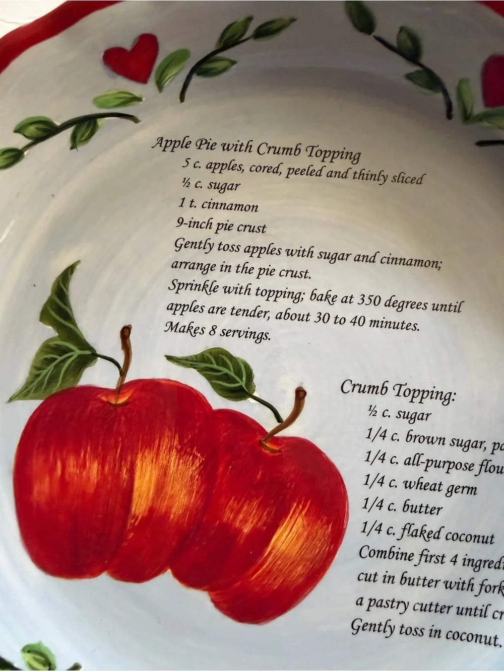 Ceramic Apple Pie Dish Plate with Recipe